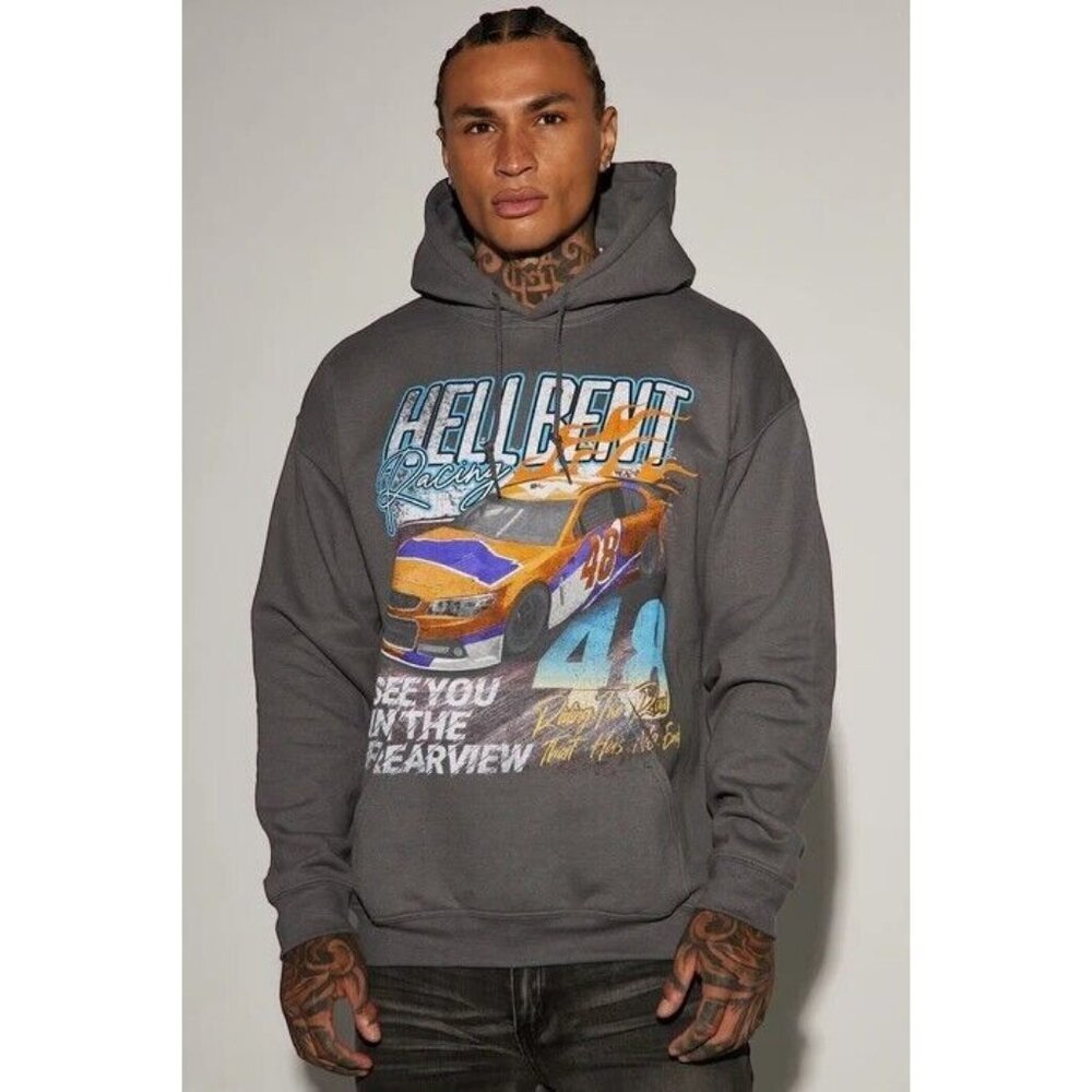 Hell Bent Racing Hoodie Sweater Gray Men's Size Medium